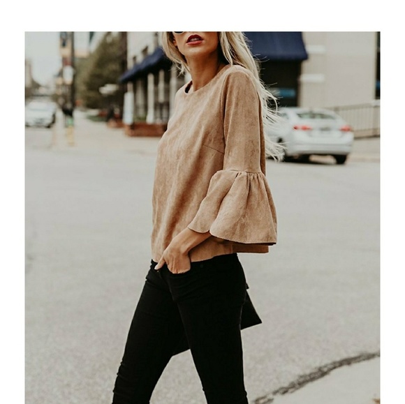 Faux Suede Bell Sleeve Blouse - Picture 2 of 4